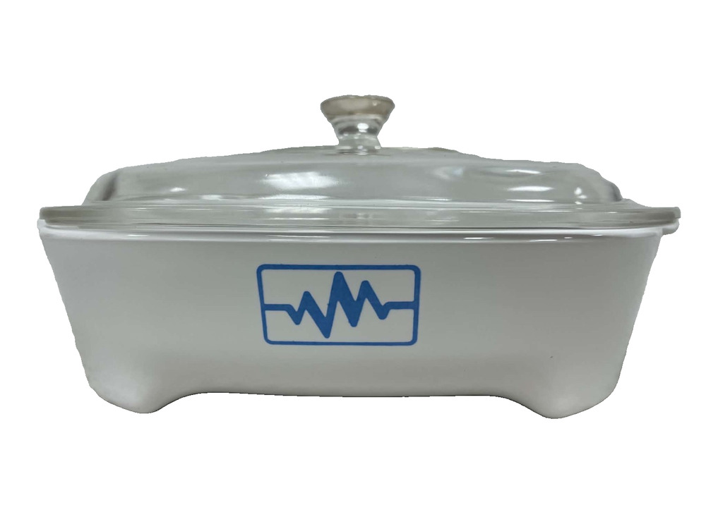 Vtg Corning Ware Microwave Brown N Sear Casserole EKG Heartbeat Radio Wave 8"